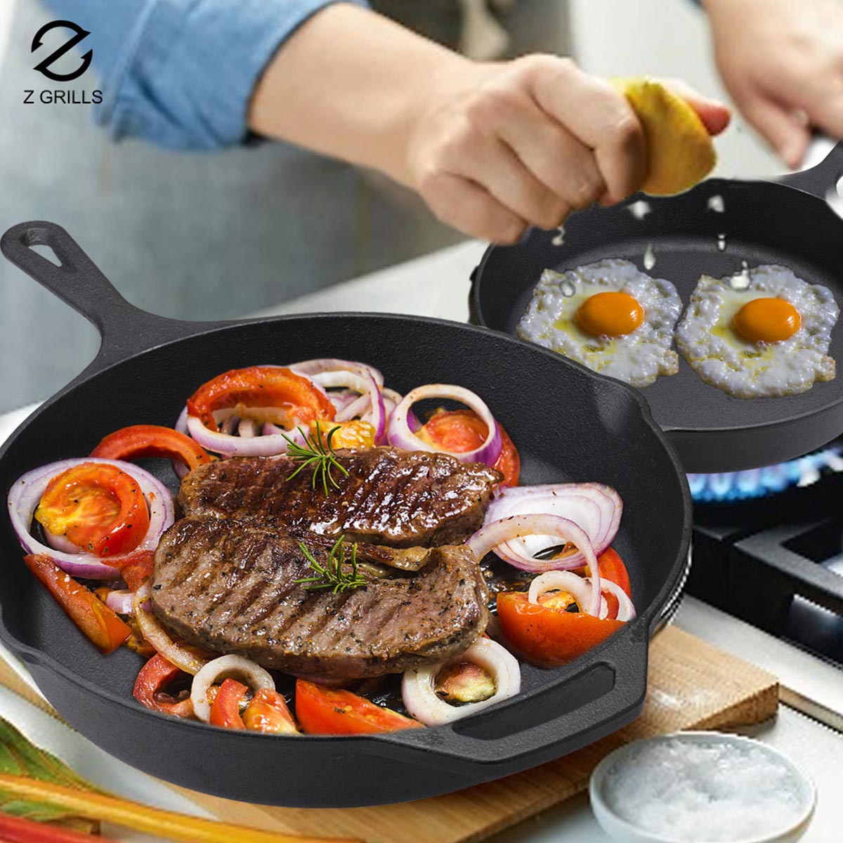 Zulay Kitchen - Heavy Duty Cast Iron Skillet for Indoor and Outdoor